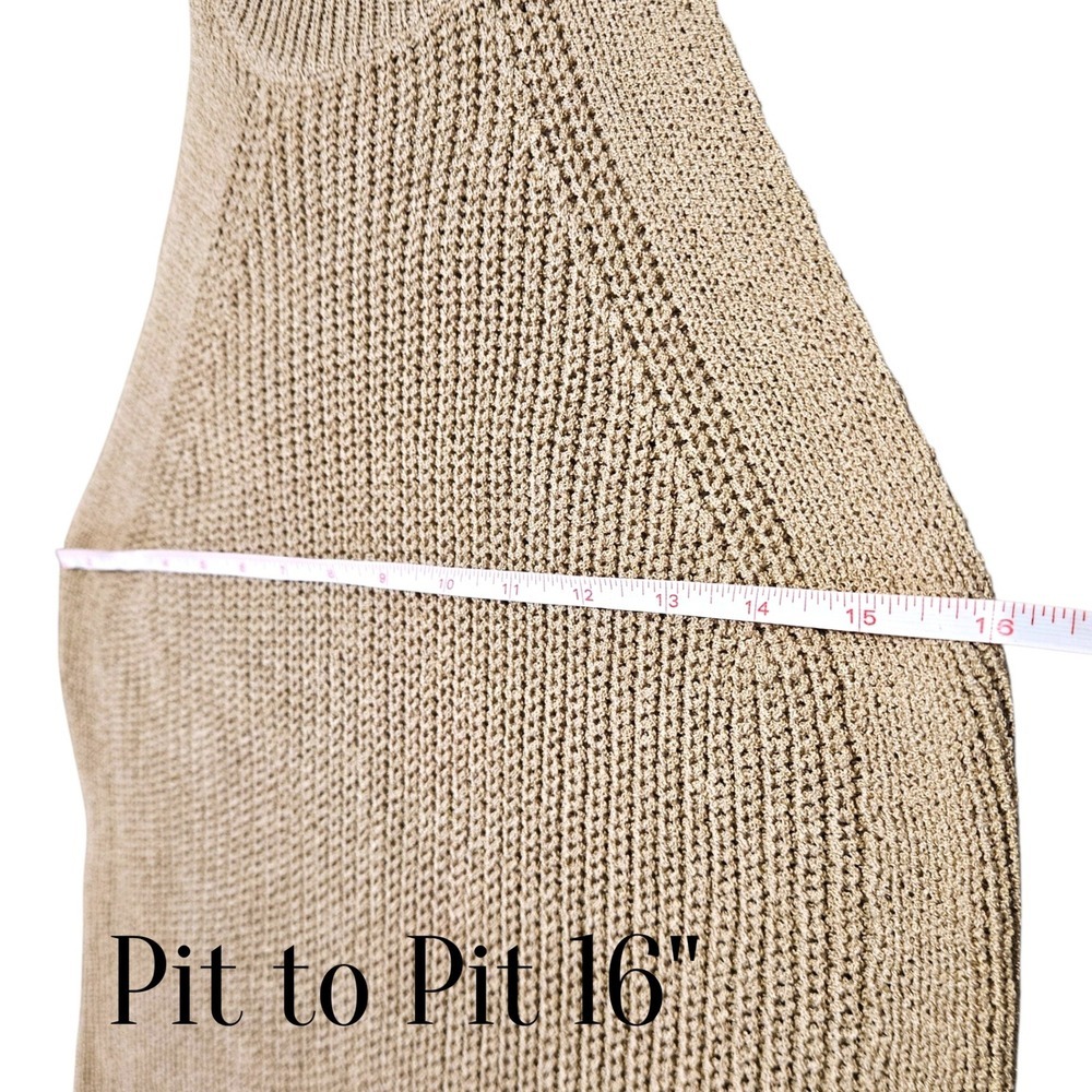 Beige Open Knit Sweater Tank Women's M La Miel High Neck Coastal Minimalist - Picture 4 of 8